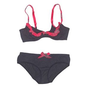 Victoria’s Secret Holiday Cotton Bra Panty Set Lingerie Jingle Bells Plaid 34D M